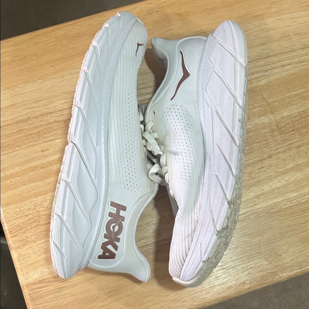 Hoka White Sneakers with Brown Accents